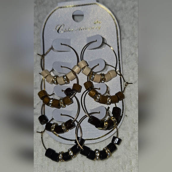 Gold and Brown Hoop Earrings Set - Picture 2 of 2